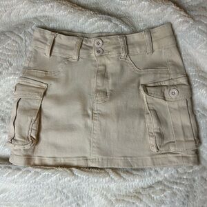 Beige distressed cargo mini skirt